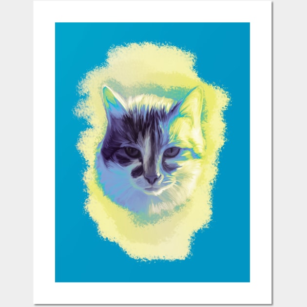 I Am a Ray of Sunshine blue Cat Wall Art by Czajnikolandia